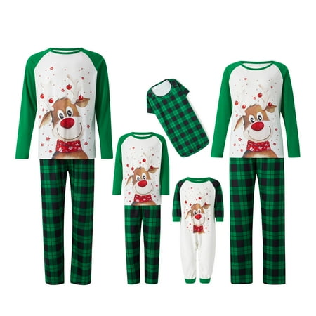 

Xingqing Family Matching Christmas Pajamas Set Long Sleeve Elk Print Tops Plaid Pants XMAS Sleepwear Pjs for XMAS