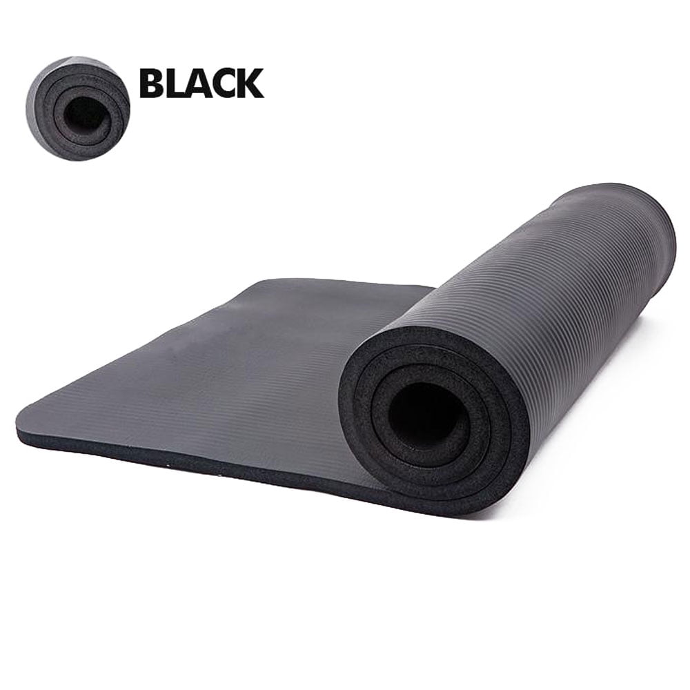 Fitness Black Exercise Yoga Mat with Carrying Strap for Yoga Pilates Gym 