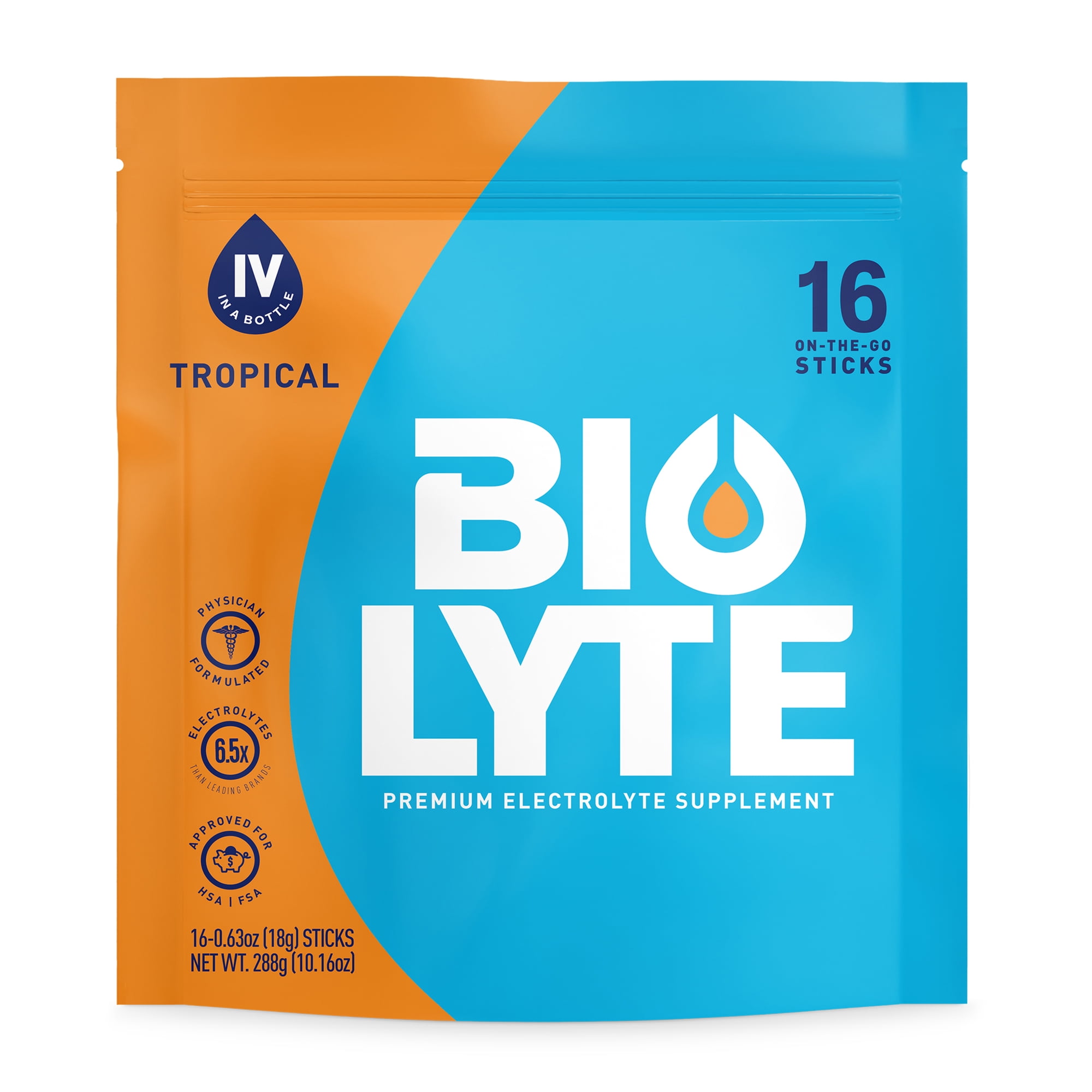 BIOLYTE Electrolyte Powder Packet Drink Mix for Rapid Hydration, Tropical, 16 pack