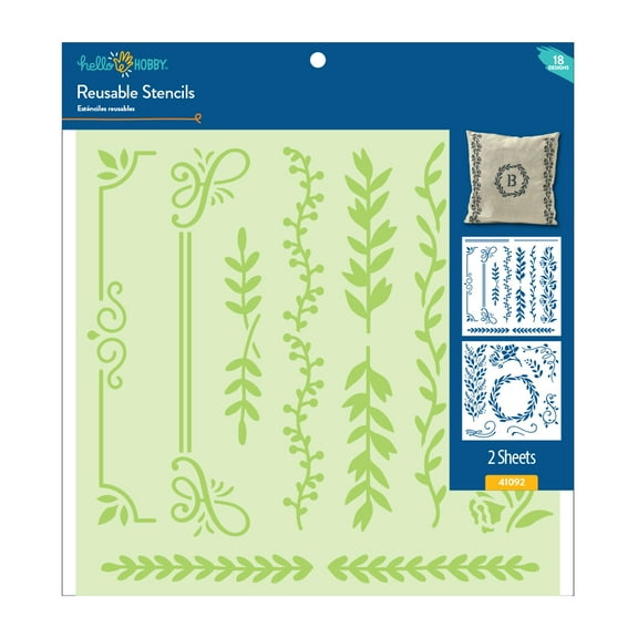 Hello Hobby Borders and Flowers Reusable Art Stencils (2 Pieces)
