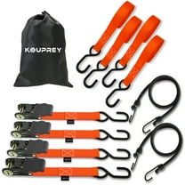 Ratchet Straps Heavy Duty, 4-Pack 1" x 15ft, 1200LB Break Strength, S Hooks & 2 Bungee Cord, Boat Tie Down Straps to Trailer, Motorcycle Straps, Kayak Tie Downs Rubber Coated Handle