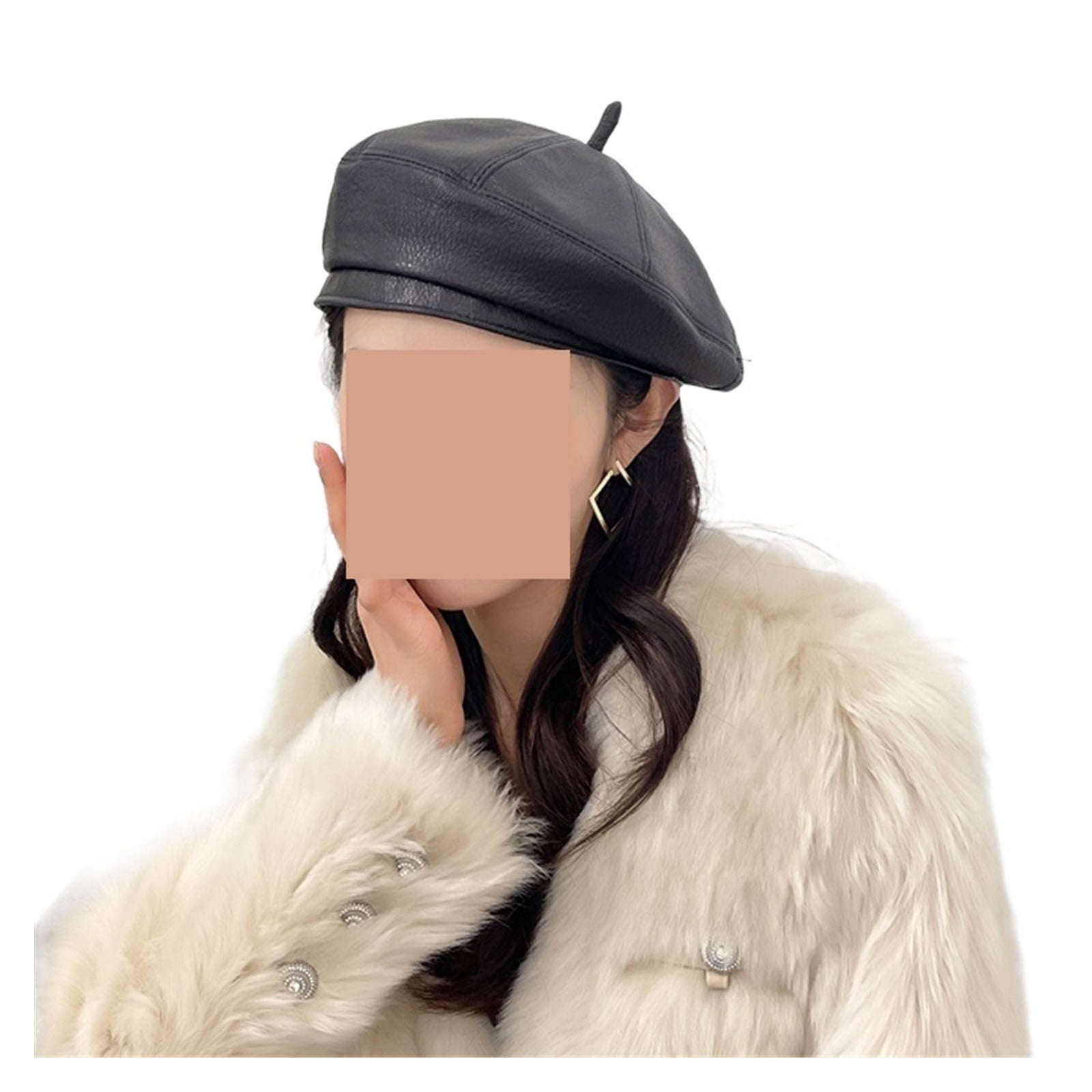 New Fashion Lambskin Women Winter British Genuine Leather Painter Hat Female Retro Bonnet Black Hat Beret ,Beautiful Craftsmanship