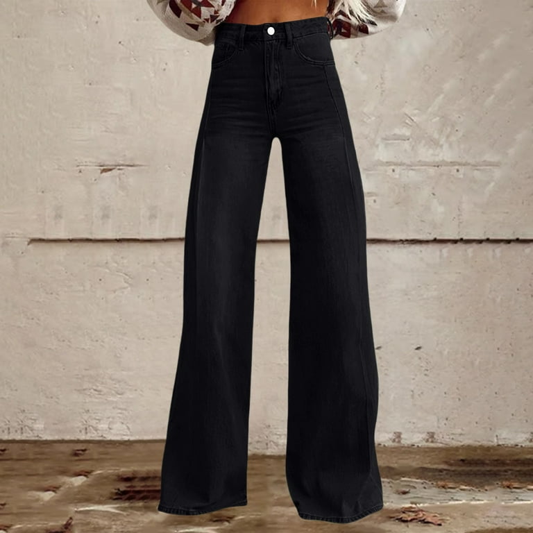 YUANGUANST Womens Dress Pants Women 2025 Summer Wide Leg Dark Wash 90s Jean  Vintage Pant Y2K Streetwear Denim Pant Office Slacks - Walmart.com