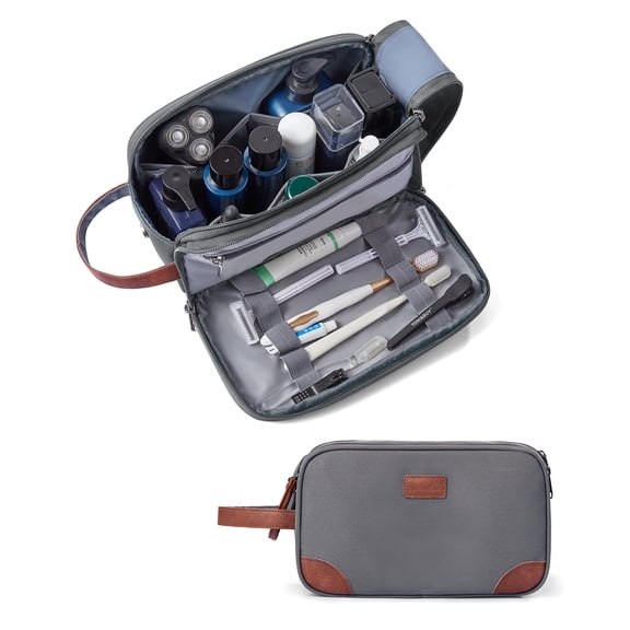 WANDF Large Toiletry Bag for Men,Toiletry Bag Travel with 10 Securing Band,Water-Resistant Wide Opening Dopp Kit Shave Bag with Wet Pocket,Cosmetic Organizer Makeup Bag(Gray-A)