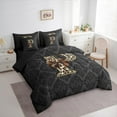 thumbnail image 3 of Homewish Personalized Initial Bow Knot P 7 Pieces Bedding Comforter Set for Boys Girls,Gothic Boho Damask Full Bedding Set Lightweight,Leopard Print Fitted Sheet Flat Sheet,Lightweight Room Decor, 3 of 8