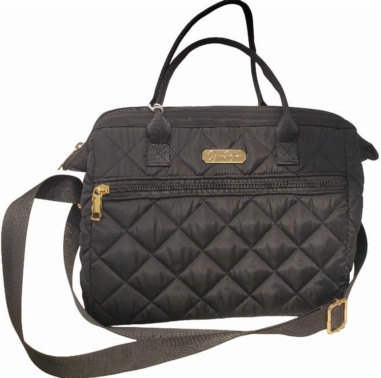Jessica Simpson Women's Quilted Insulated Reusable Cooler Lunch Bag Crossbody Tote with 2 Food Containters for Work, Travel, Commute, Recreation, Beach and Picnic in Black