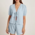 thumbnail image 2 of ibiyuan 2 Piece Short Sets For Women Women's Fashion Striped Shorts Set Casual Summer Outfit with Elastic and Drawstring Waist Stylish Comfortable Two Piece, 2 of 6