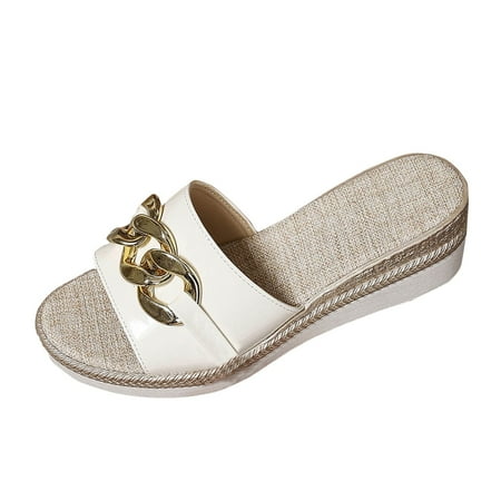 

MIASHUI Shoes for Women Summer Fashion Platform Open Toe Wedge Sandals Casual and Comfortable Outing Beach Slippers White 7