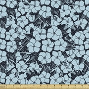 Floral Sofa Upholstery Fabric by the Yard, Close up Top View of Hydrangea Flowers Nature Elements, Decorative Fabric for DIY and Home Accents, Night Blue Cadet Blue by Ambesonne