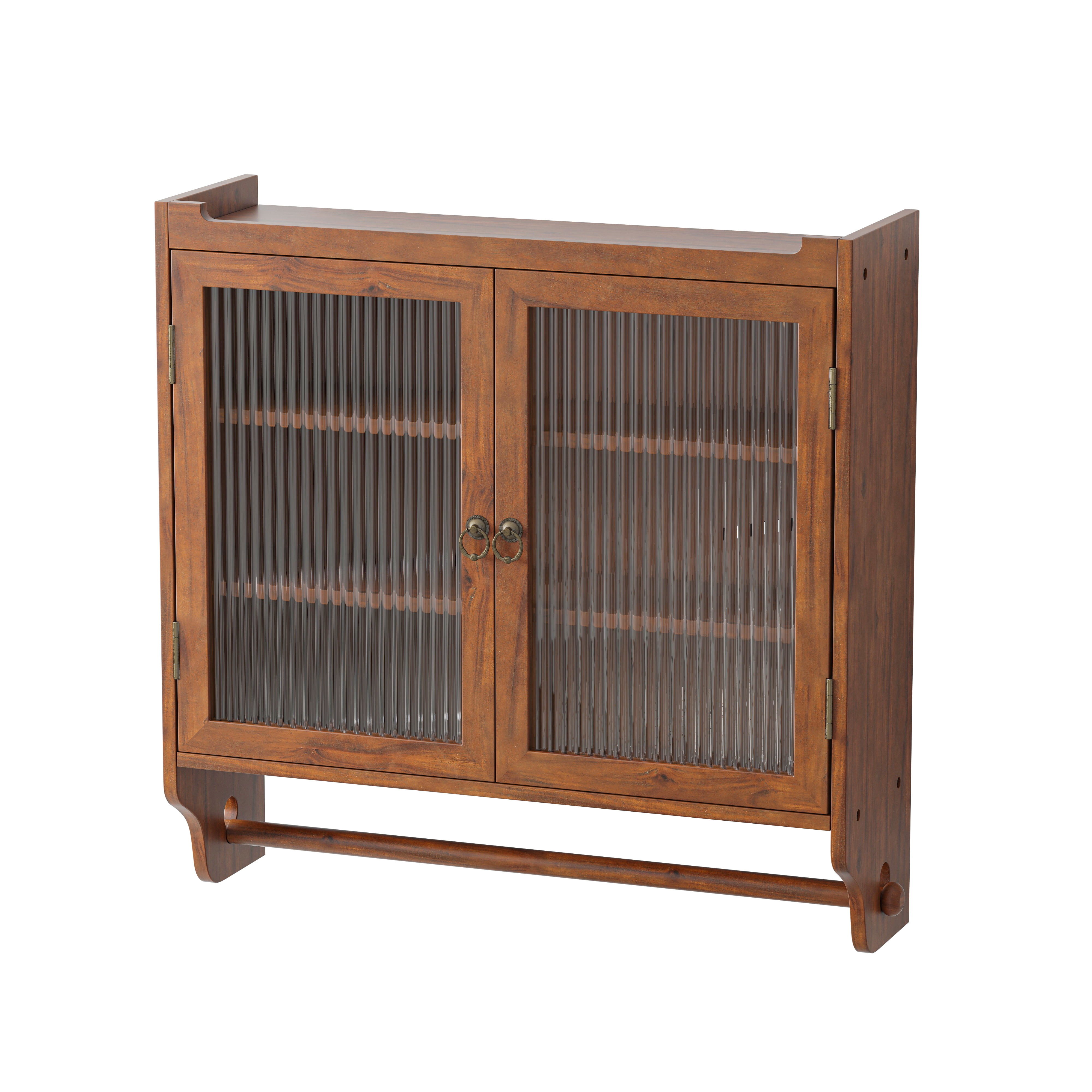Vintage Wall Mounted Sideboard Cabinet, Fluted Iris Glass Buffet Cabinet with Removable Shelves, 3-Tier Double Door Storage Cabinet for Home Decor