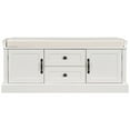 thumbnail image 2 of Storage Bench with 2 Drawers and 2 Cabinets, Ottoman with with Removable Upholstered Cushion, Shoe Bench for Hallway, 42.5L x 15.9W x 17.5H, White, 2 of 7