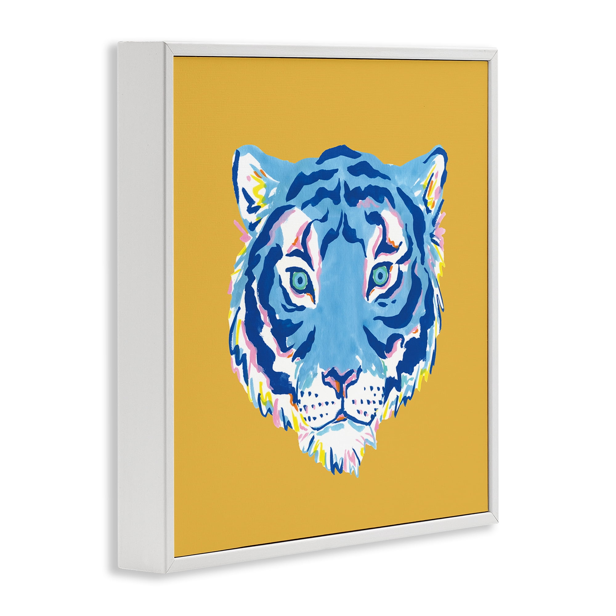 Stupell Industries Blue Tiger over Yellow White Framed Giclee Art, design by Karolina Sato