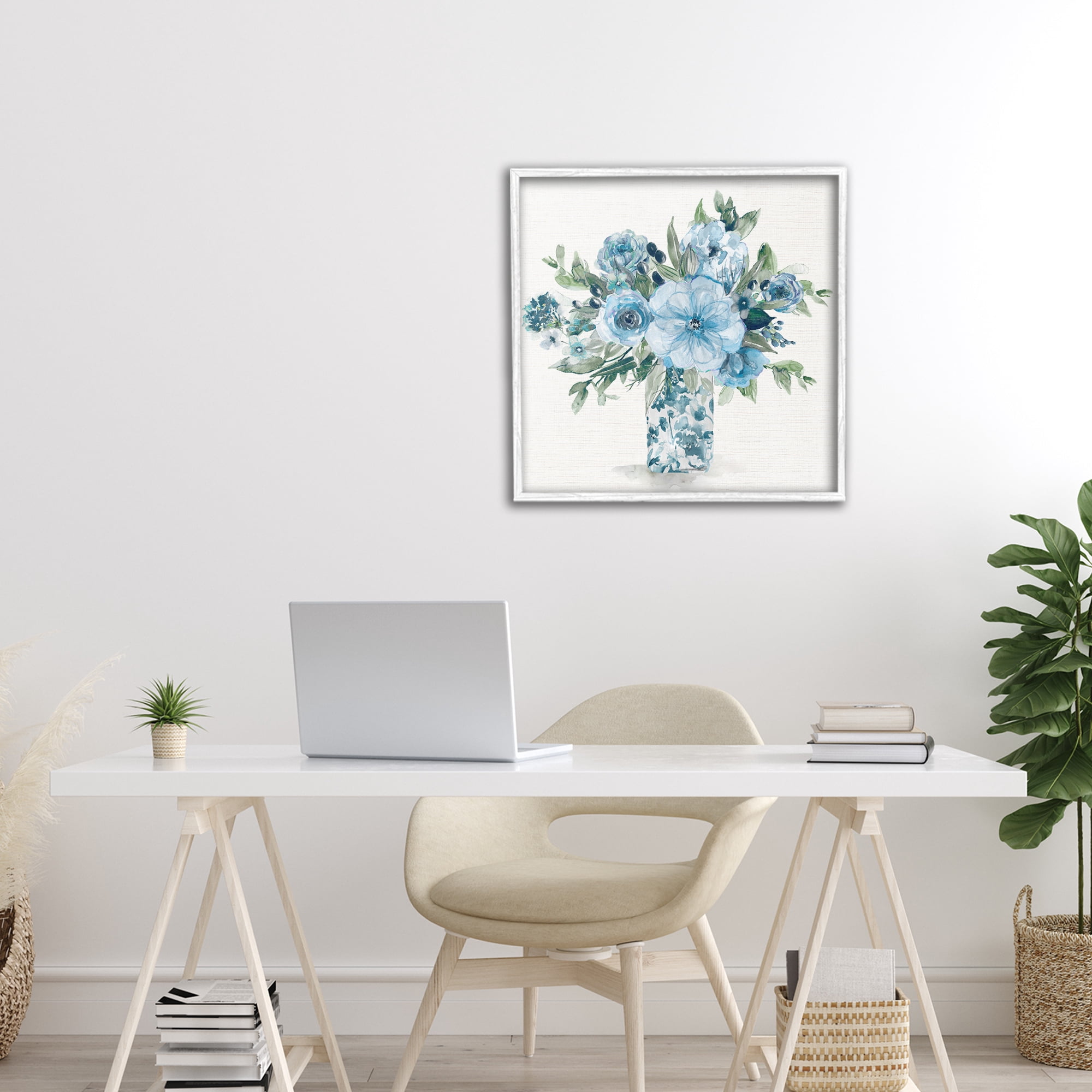 Stupell Industries Pastel Blue Bouquet Foliage White Framed Giclee Art, design by Carol Robinson
