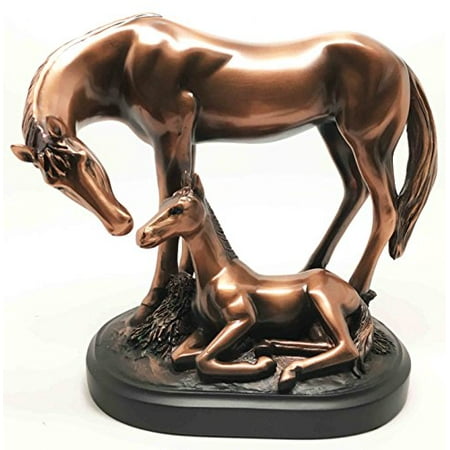 - Farm Country Horse Family Mare and Foal Bronze Electroplated Figurine Statue