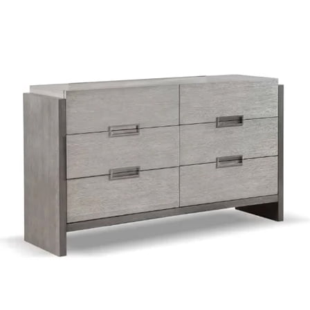 Rizvi Wide Dresser, 6 Drawers Bronze, Stone Gray Solid Wood 64 Inch
