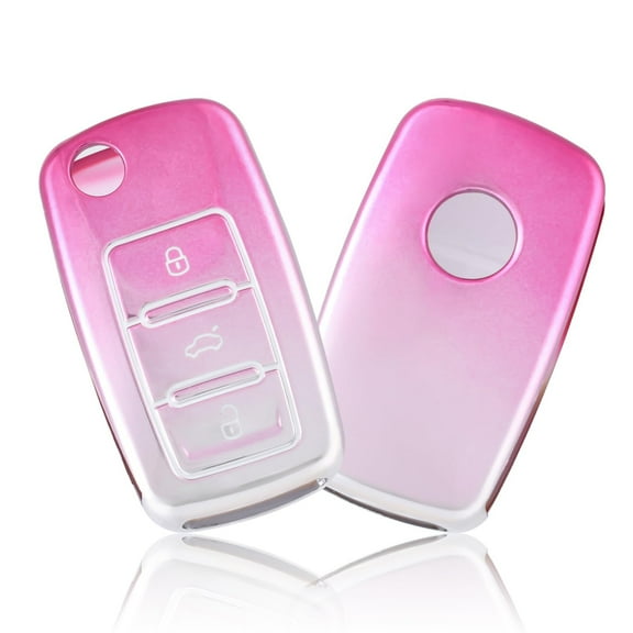 OFFCURVE Key Fob Cover, Soft TPU Full Protector or VW Jetta Golf Polo Passat MK8 Tiguan Beetle, Car Remote Smart Key Holder, Gradient Rose Red