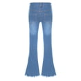 thumbnail image 2 of Rswnyirn Kids Girls Ripped Tassel Bell Bottom Jeans Wide Leg Distressed Denim Pants Flare Denim Light Blue 8, 2 of 6