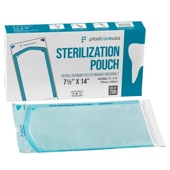 1000 (5 Boxes of 200) 7.5" X 14" Self Seal Sterilization Pouches for Cleaning Tools & Autoclave & Autoclave