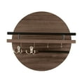 thumbnail image 3 of Wooden Wall-Mounted Organizer Shelf | Round Entryway Storage Rack with Hooks for Keys & Sunglasses | 30x30cm Natural Wood Decor | Black, Brown, Khaki, 3 of 6