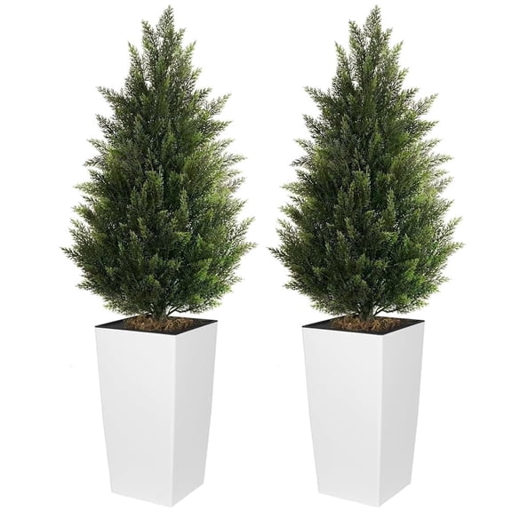OLIVIVI Artificial Cedar Tree 4FT Tall Faux Silk Plant for Home Office Decor Indoor Outdoor Fake Lifelike Potted Tree with Wood Branches 2 pack