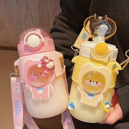 

Beechoice 720Ml Kawaii Water Bottle for Girls Cute Kids Water Bottles with Straw Square Drinking Bottle Portable Leakproof Water Jug for School
