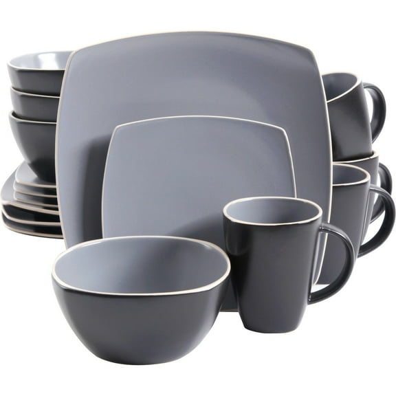 Gibson Home Soho Lounge Square 16 Pc. Dinnerware Set, Matte Gray