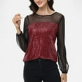 thumbnail image 2 of Women's Sheer Mesh Long Sleeve Top with Sequin Front Panel and Crew Neckline - Medium, Burgundy, 2 of 7