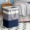 thumbnail image 4 of AHGQT Two-Tone Spliced Fabric Laundry Hamper, 23"x15"x12" Foldable Large Capacity Clothes Storage Basket with Reinforced Carry Handles, Portable Organizer Bin for Bedroom, Bathroom, Laundry Room,, 4 of 5