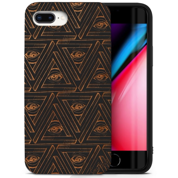 Case Yard Wooden Case for iPhone-8-Plus Soft TPU Silicone cover Slim Fit Shockproof Wood Protective Phone Cover for Girls Boys Men and Women Supports Wireless Charging All Seeing Eyes Design