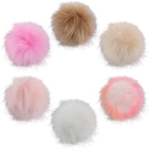 6Pcs 6 Colors Crochet Hat Pom Poms Faux Fur Pompoms with Metal Button Fluffy Fibre 3.94 Inch Detachable Balls Colorful Handmade Craft Accessories for DIY Hats Shoes Scarves Bags Charms Decor