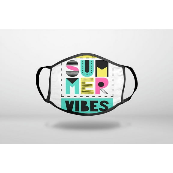 Summer Graphics - Summer Vibes Teal yellow Pink - 3-Ply Reusable Soft Cloth Face Covering, Unisex, Cotton Inner Layer
