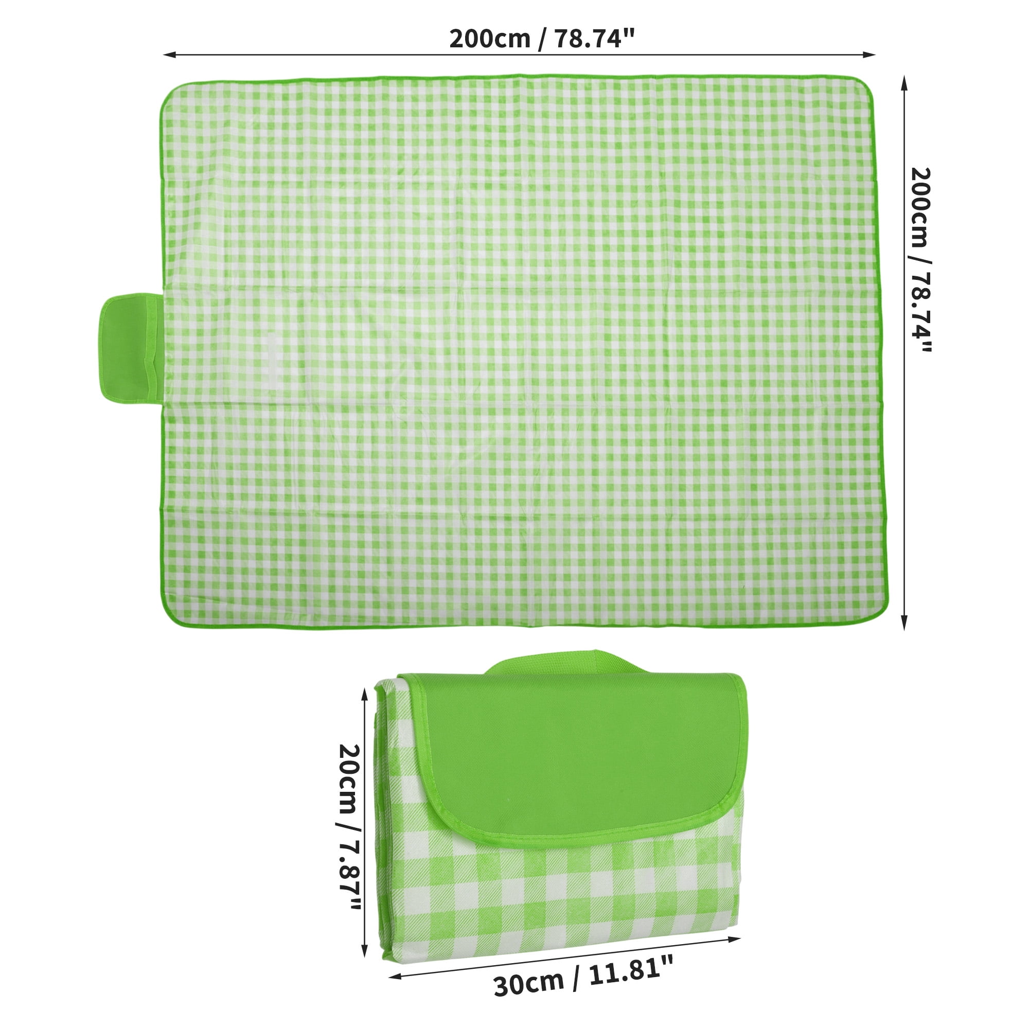 Unique Bargains Picnic Blanket Beach Mat Lightweight with Handle Green White 200x200cm