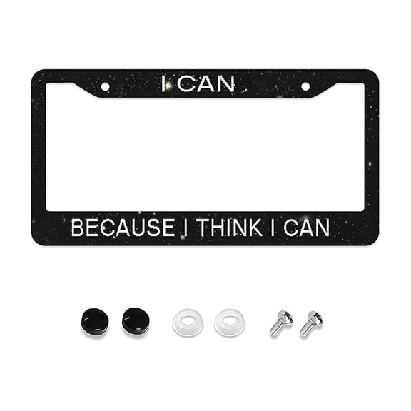 I Can Because I Think I Can License Plate Frame, Black License Plate Frames for Women Man, Cool Star Sparkle Car License Plate Holder Funny Car Tag Frame Decor 2 Hole,12 X 6 Inches