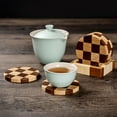 thumbnail image 3 of Shoreew 6Pcs Wooden Coasters Absorbent Protective Drink Coasters with Holder Tea Tray Checkerboard Coaster Set for Table Protection, 3 of 6