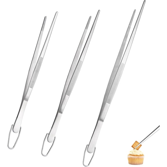 U-Taste 8" 10" 12" Kitchen Cooking Tweezer: 18/8 Stainless Steel Food-Grade Metal Food Tong, Flexible Pinching, Seamless-Welding and Sturdy for Serving Grilling Frying, Plating, Feeding (Pointed Tip)