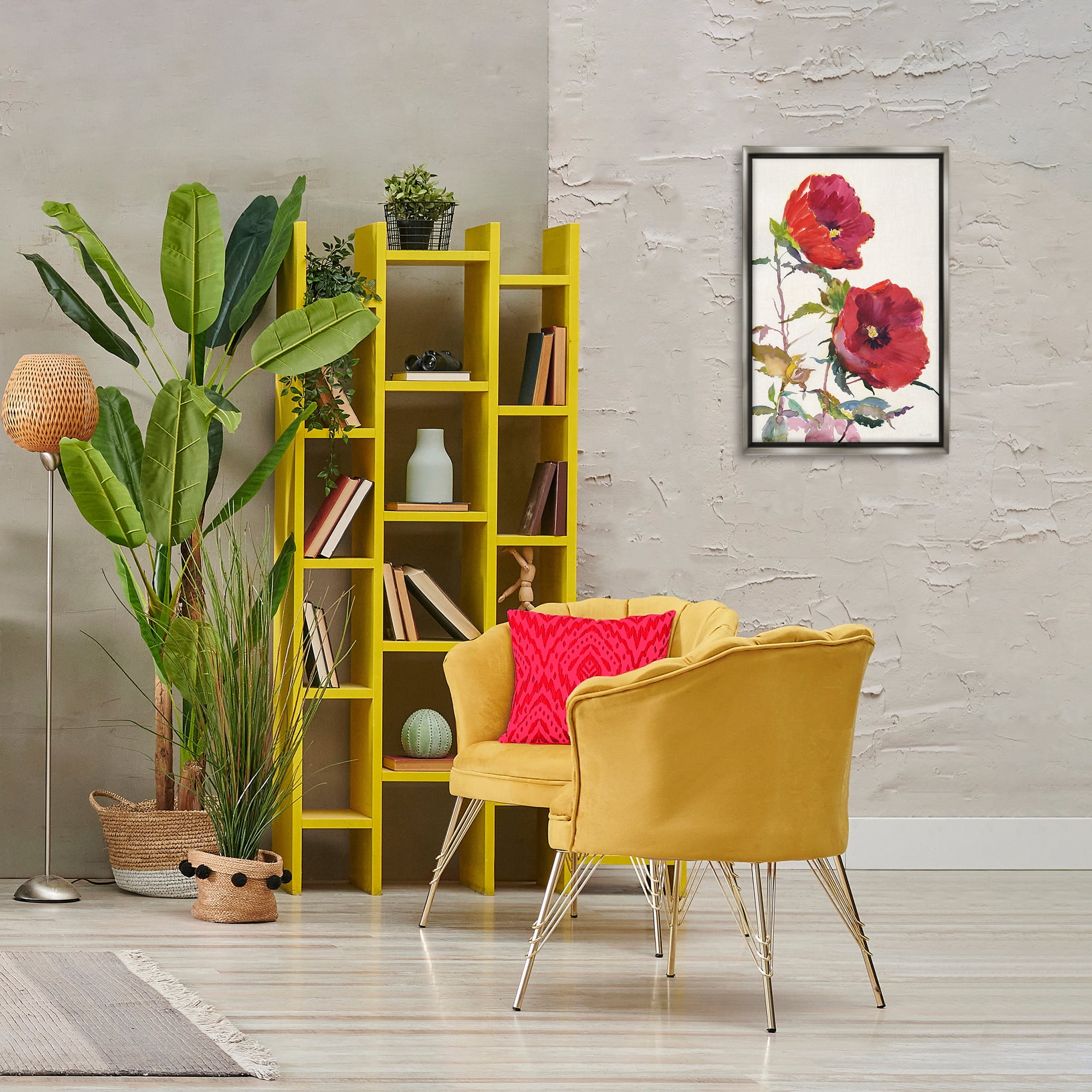 Stupell Industries Bold Red Poppies Botanical & Floral Painting Gray Floater Framed Art Print Wall Art, 17 x 25