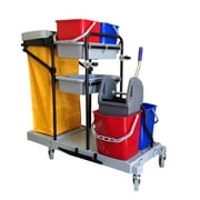 Industrial Housekeeping Janitorial Cart 4 Buckets 1 Wringer 1 Vinyl Bag AF08173