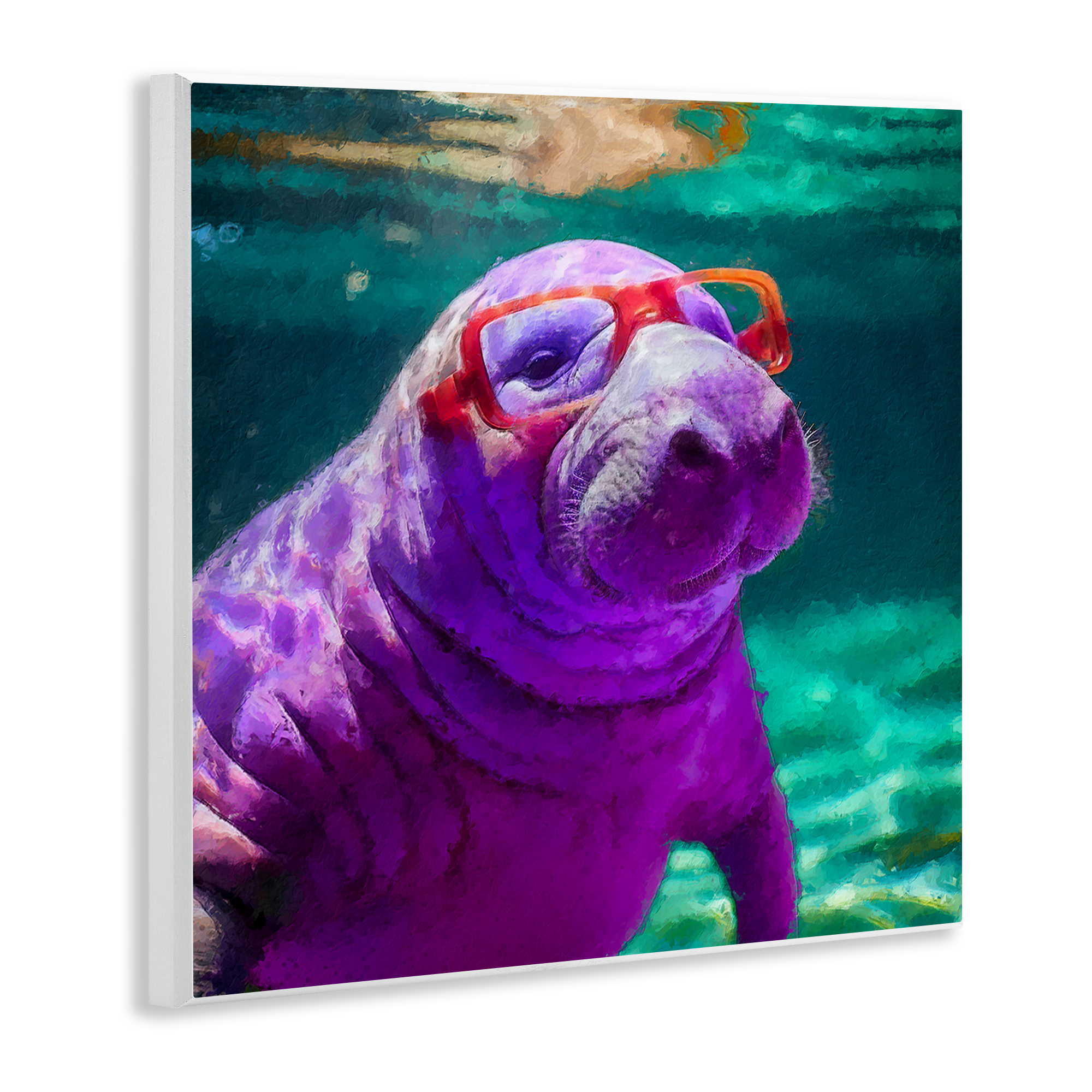 Stupell Industries Manatee with Glasses Animals & Insects Painting Unframed Art Print Wall Art, 12 x 12