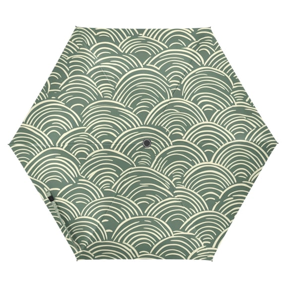FORMRS Travel Umbrella Folding Auto Open Close Windproof Rain UV Protection, Retro Green Abstract