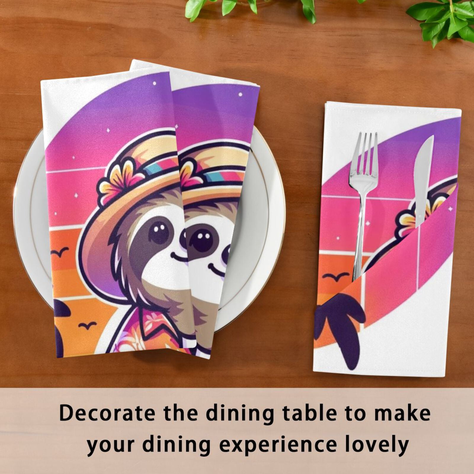 JSTEL Sloth Summer Beach Cloth Napkins Set of 6, 20x20 Inch Washable and Reusable Napkin for Decoupage Dinner Party Everyday Use