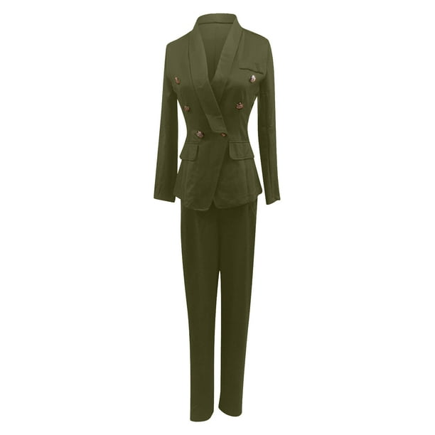 2 Pieces Single Buttons Notch Lapel Women Suit(Blazer+Pants) | SOLOVEDRESS US 4 / Army Green