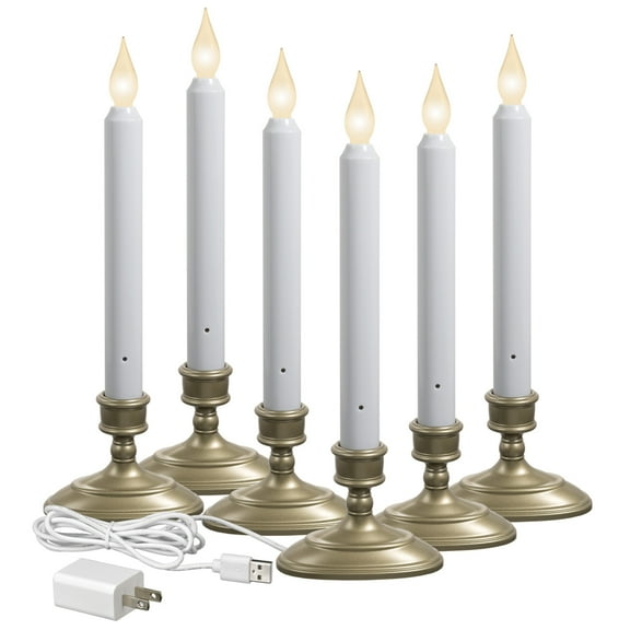 Xodus Innovations FPC1370P-6 LED Plug-in Window Candle with Hot Spot Technology, Dusk to Dawn Sensor, Warm or White Flame, Pewter/Silver, Pack of 6