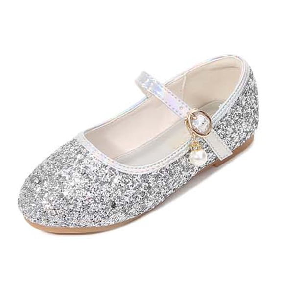 CAIVO Sparkly Girls Sandals With Fashionable T Strap Design For Performances Comfortable Lightweight Casual Shoes For Toddler Solid Color Beach Shoes for Toddler Child