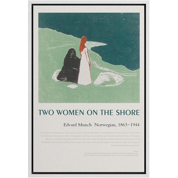IDEA4WALL Framed Canvas Art Wall Decor Two Women On The Shore Master Aritst Edvard Munch Oil Painting Expressionism Contemporary for Dorm Home Office - 24"x36"