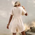 thumbnail image 2 of ZEHJUHAN Women's Solid Color Casual Chic V-Neck Romper - Short Sleeve Jumpsuit with Pockets for Summer Apricot，S, 2 of 14