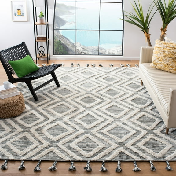 SAFAVIEH Kenya Arline Geometric Wool Area Rug, Teal/Ivory, 8' x 10'