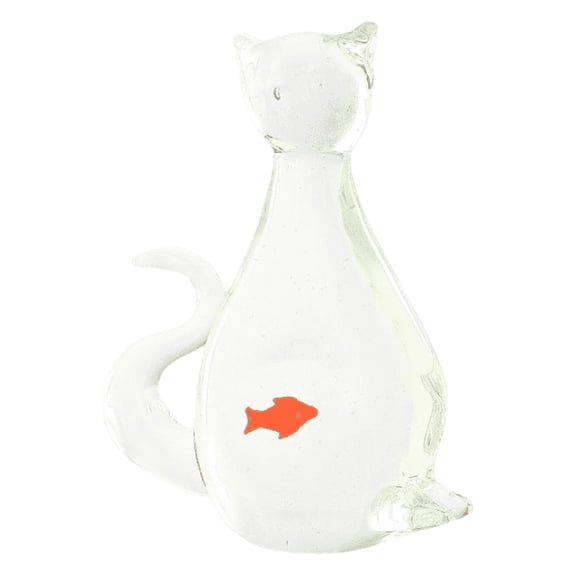 CC Home Furnishings 6.5" Clear and Orange Hand Blown Glass Cat Figurine