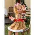 thumbnail image 6 of RUINIXCW Toddler Baby Girl Christmas Dress Kids Christmas Gingerbread Outfit Baby Girl Fall Winter Plush Trim Long Sleeve Velvet Xmas Dress Headband, 6 of 8