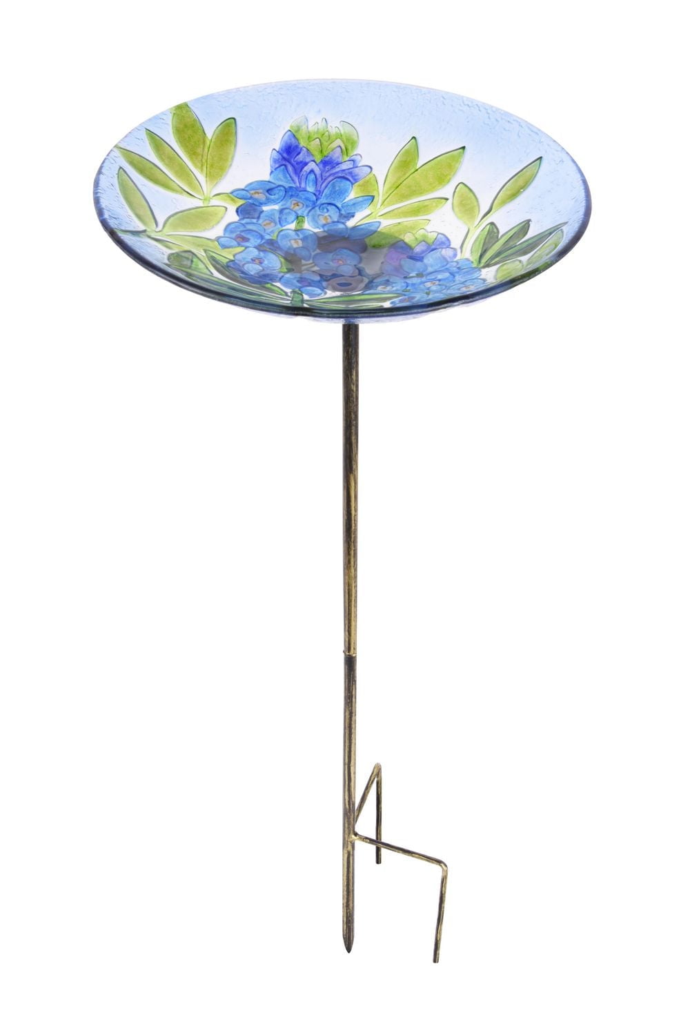 HOMETRENDS DELPHINIUM GLASS BIRD BATH ON STAKE