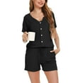thumbnail image 5 of FAIWAD Pajamas for Women Short Sleeve V-Neck Top and Shorts Button Up Sleepwear with Pockets Girls Home Loungewear Sets, 5 of 7